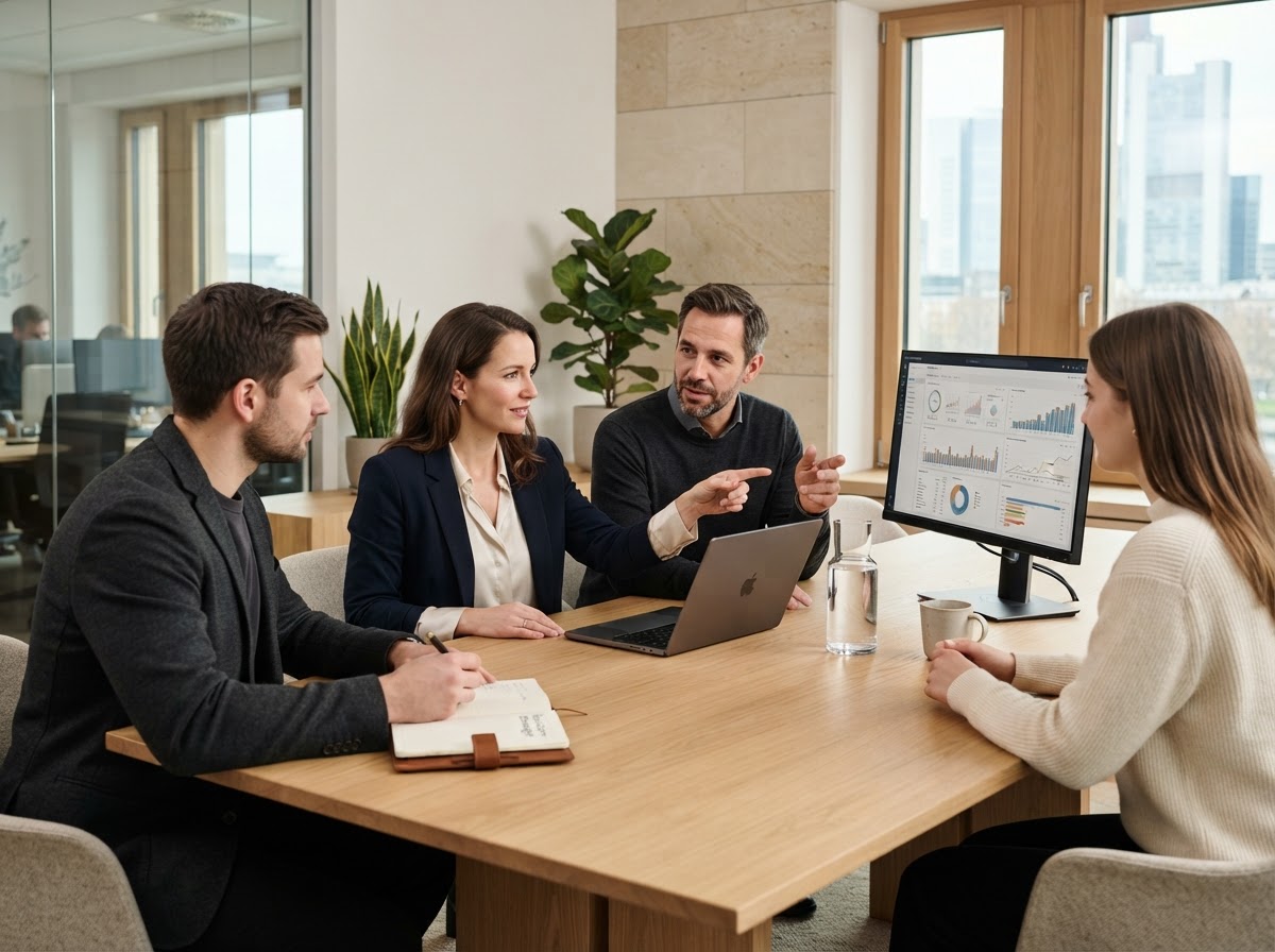 Trade Fortune AI team reviewing risk-adjusted trading models